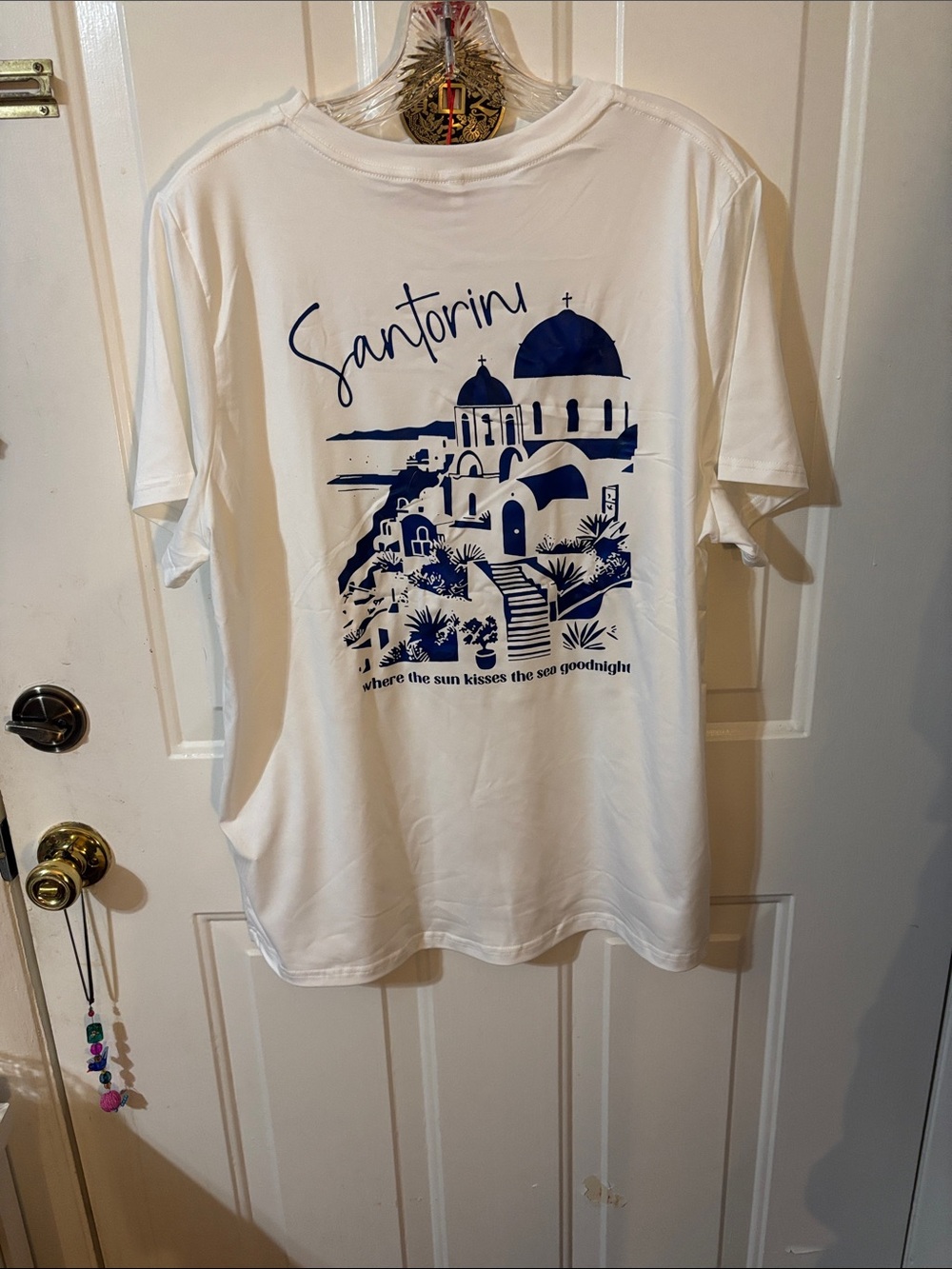 Santorini Graphic Short-Sleeve Tee - White with Navy Print